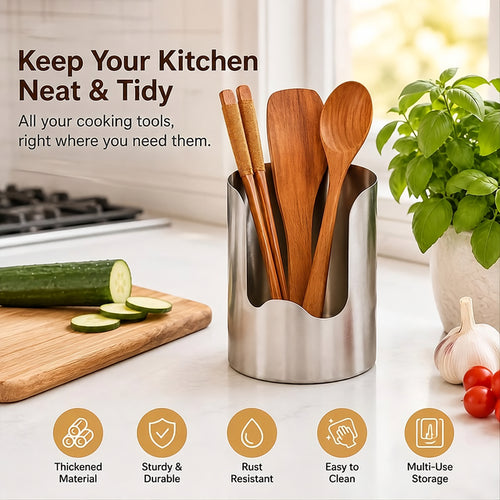 PTEM™ Stainless Steel Utensil Holder | Rust-Resistant Kitchen Countertop Organizer