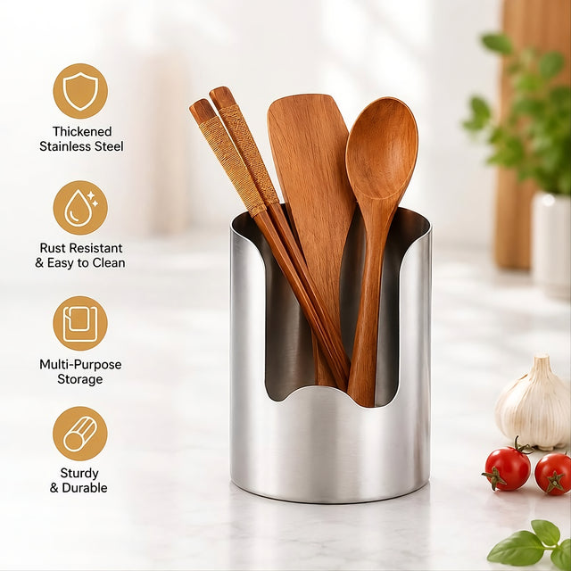 PTEM™ Stainless Steel Utensil Holder | Rust-Resistant Kitchen Countertop Organizer