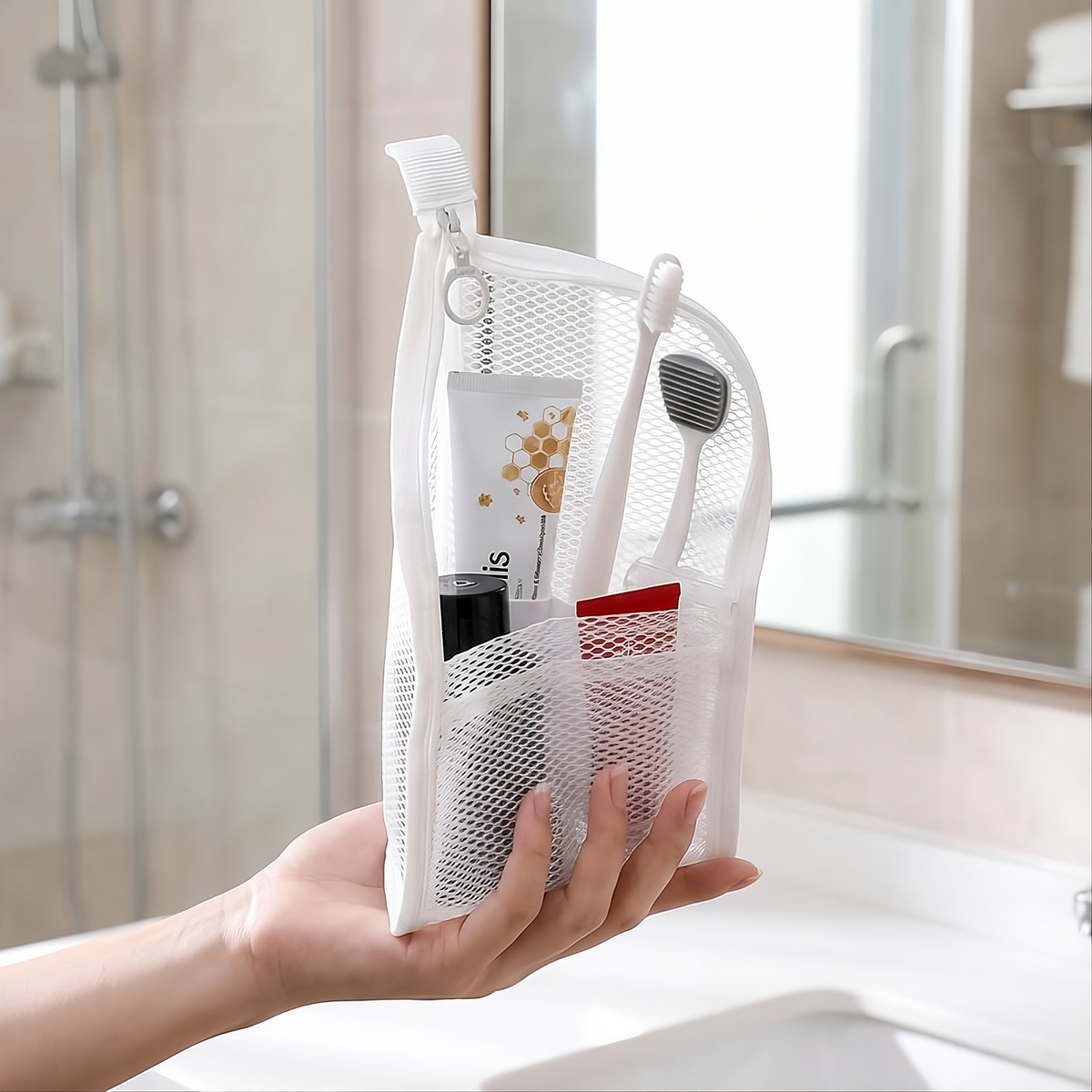 PTEM™ Travel Organizer – Multi-Pocket Mesh Toiletry Bag