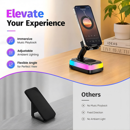 PTEM 7-in-1 Wireless Induction Speaker Stand – Adjustable Phone & Tablet Dock with RGB Light