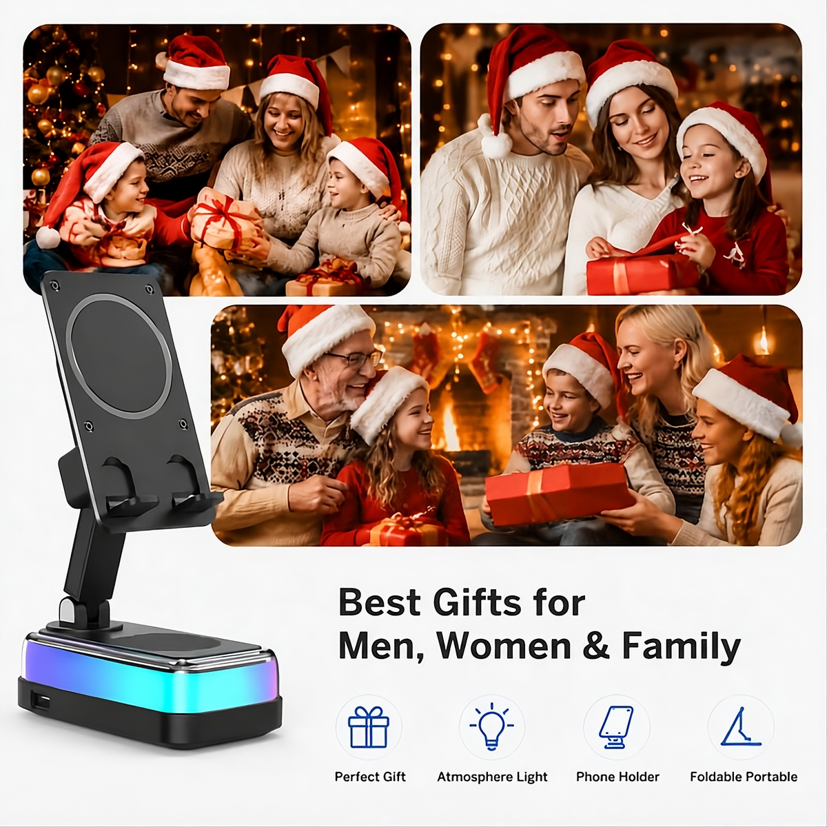 PTEM 7-in-1 Wireless Induction Speaker Stand – Adjustable Phone & Tablet Dock with RGB Light