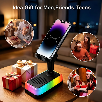 PTEM 7-in-1 Wireless Induction Speaker Stand – Adjustable Phone & Tablet Dock with RGB Light